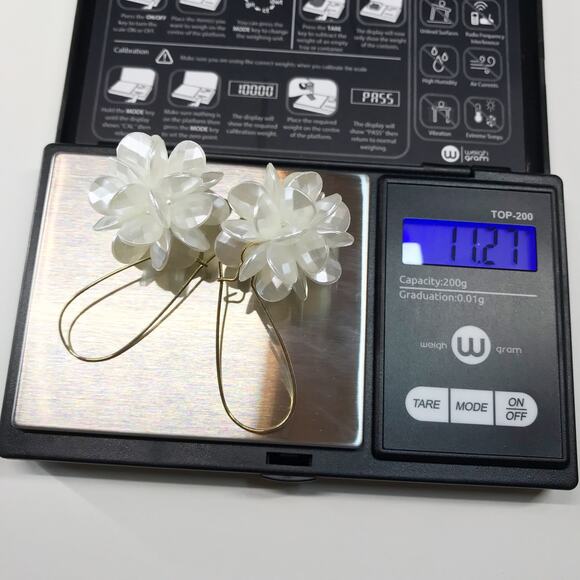 Elegant Cluster Earrings Jewelry Gift For Women White Flower Ball Drop Cluster - Picture 2 of 10